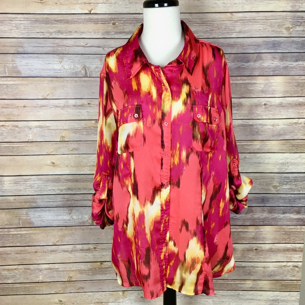 Calvin Klein Colorful Button Up Career Blouse 2X